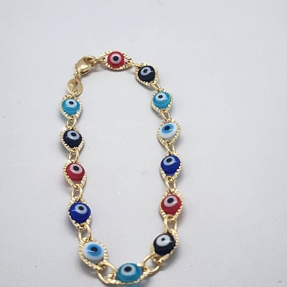 Brand New Brazilian 18k Gold Filled Multi Color Evil Eye Bracelet - Picture 3 of 5
